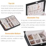 Voova Jewelry Box Organizer for Women Girls, 2 Layer Large Men Jewelry Storage Case, PU Leather Display Jewellery Holder with Removable Tray for Necklace Earrings Rings Bracelets, Vintage Gift,Grey - Image 2